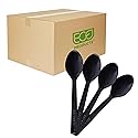 Eco-Products Recycled Plastic 6" Spoons, Case of 1000, 100% Post-Consumer Recycled Content Cutlery, Black Spoon, Heat Tolerance of 180° F, No Virgin