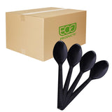 Eco-Products Recycled Plastic 6" Spoons, Case of 1000, 100% Post-Consumer Recycled Content Cutlery, Black Spoon, Heat Tolerance of 180° F, No Virgin