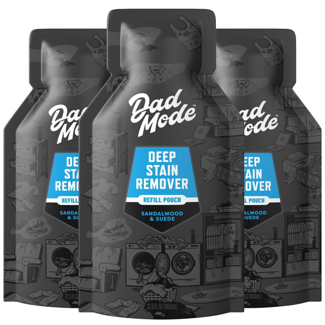 DadMode Laundry Deep Stain Remover Refills | 1000 Stain Treatments | 7-Enzyme Deep Cleaner & Odor Eliminator | 3-Pack Refill | Tough on Human, Food
