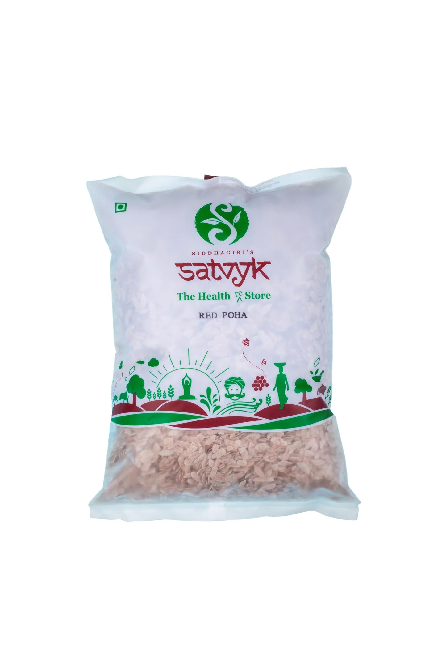S Siddhagiri's SATVYK THE HEALTH re STORE Organic Red Poha/ beaten rice - Indian Breakfast Snacks (500gm) (17.63 OZ )