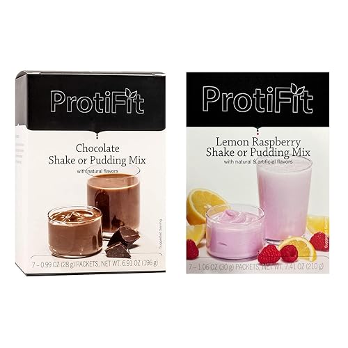 PROTIFIT - High Protein Chocolate & Lemon Raspberry Pudding & Shake Mix 2 Pack, 15g Protein, Low Calorie, Low Fat, Low Carb, Aspartame Free, Idea