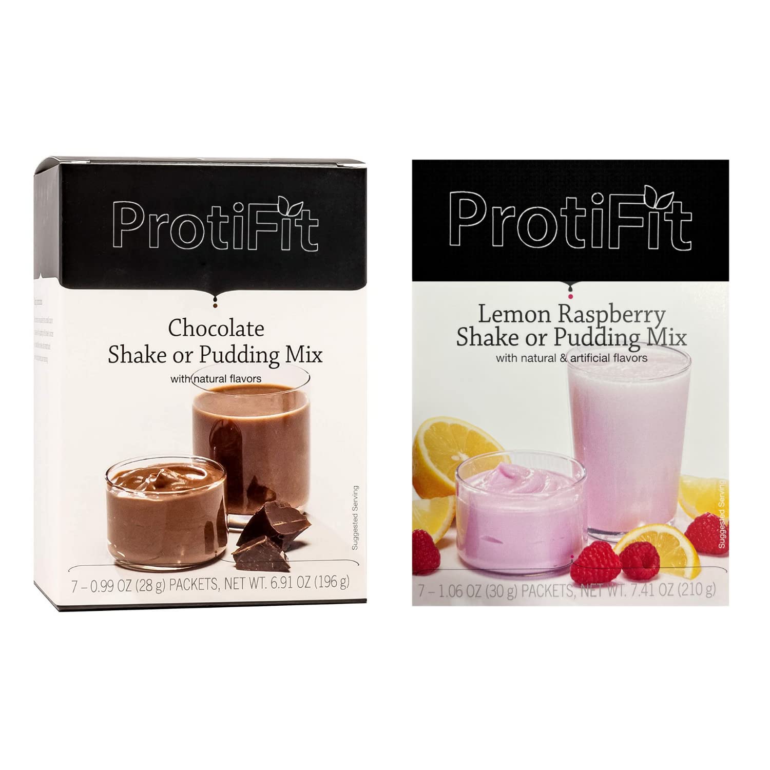 PROTIFIT - High Protein Chocolate & Lemon Raspberry Pudding & Shake Mix 2 Pack, 15g Protein, Low Calorie, Low Fat, Low Carb, Aspartame Free, Idea