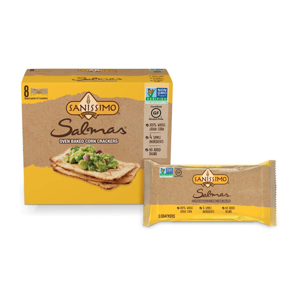 Sanissimo Salmas Oven Baked Corn Crackers, 100% Whole Grain Corn, Gluten Free, Non-GMO Project Verified, 8 Individually Wrapped Snack Packs (3