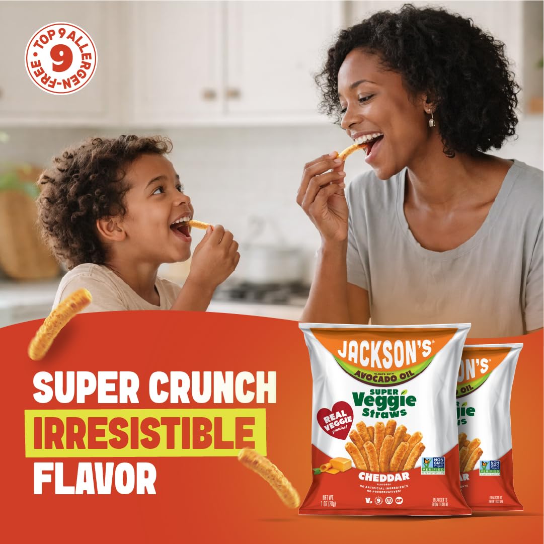Jackson’s Super Veggie Straws Variety Pack (1 oz, Pack of 10) - Ranch, Cheddar, Sea Salt - Gluten Free, Made with Avocado Oil, Veggie Chips, Snack