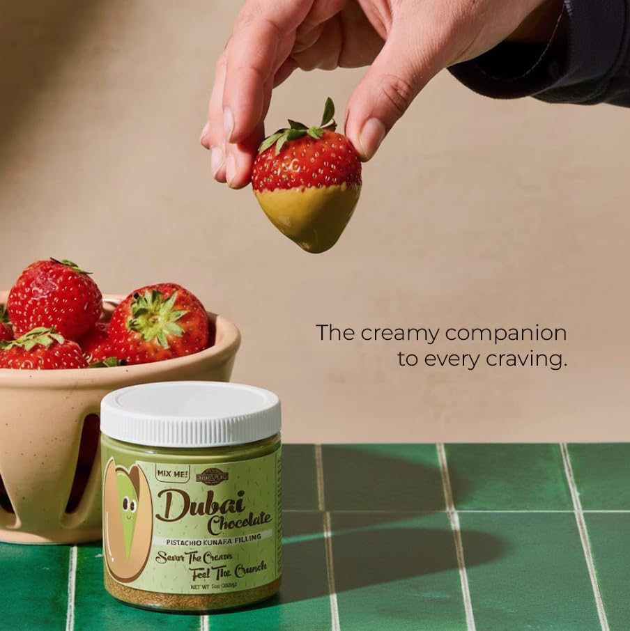 Dubai Chocolate Pistachio Kunafa Filling Spread, Creamy Pistachio Cream with Crunchy Kataifi, Dessert & Chocolate Filling, 7 oz (200g), Original