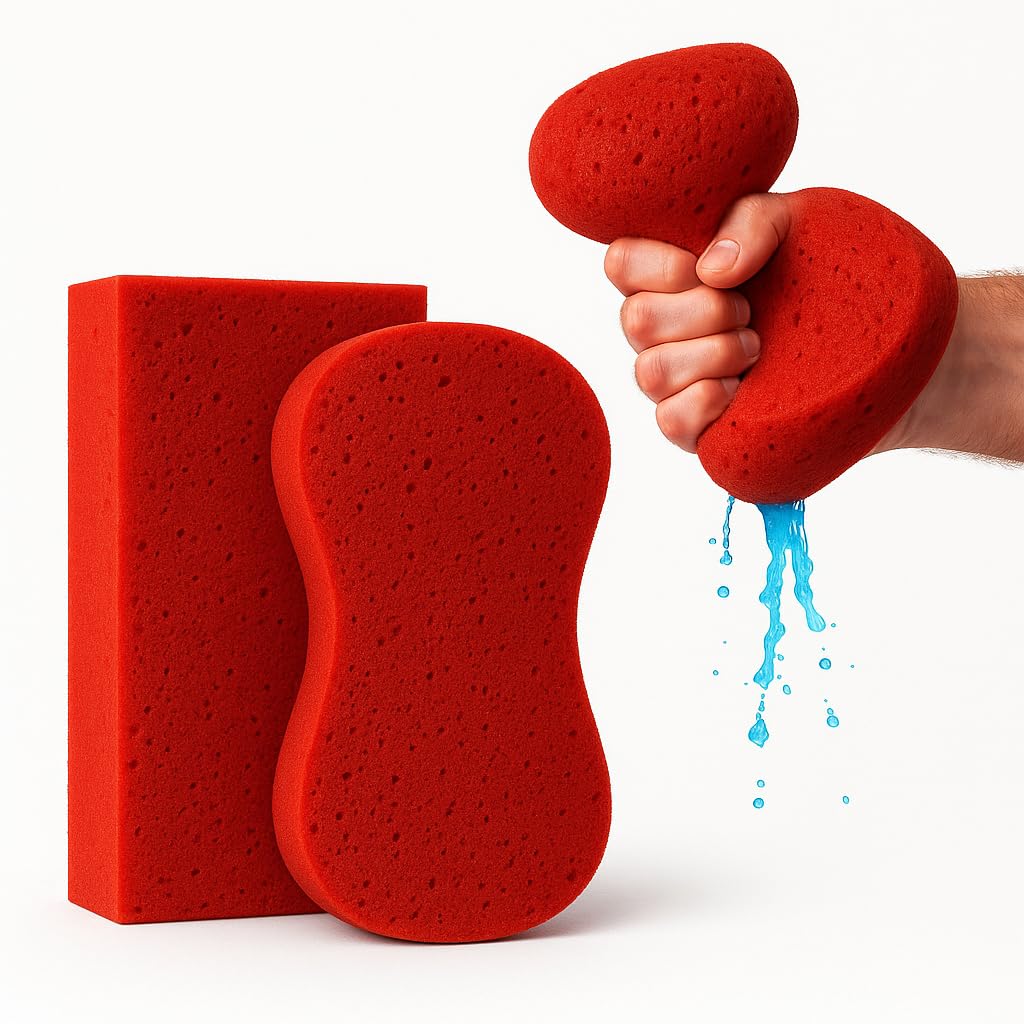 Multi-Purpose Sponges for Cleaning - Red 2 Pack, Large Sponges for Car Washing, Tile & Grout, All Purpose Cleaning