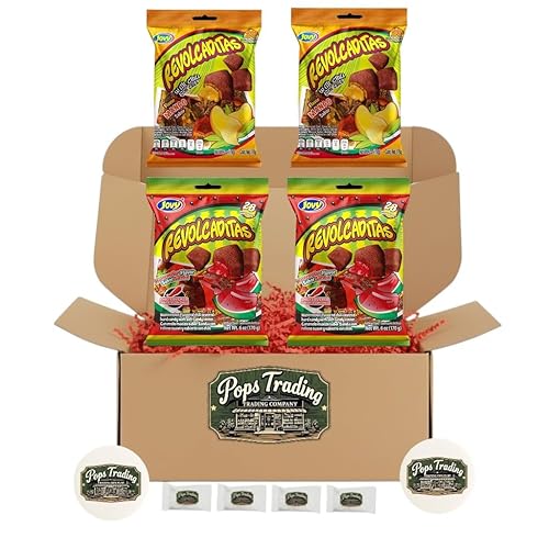 POPS TRADING COMPANY Since 1998 Mexican Candy Sweet and Spicy Hard Candies Covered in Chili Powder Variety Sampler Gift Box 4 packs Mango & Watermelon