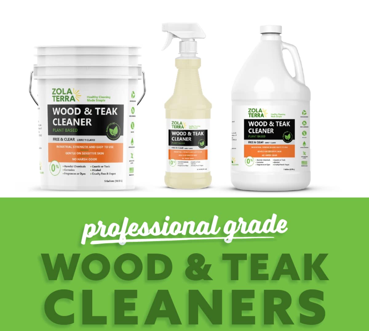 ZolaTerra Teak Wood Cleaner 32 oz Restore, Renew, Refresh Old, Weathered, Gray Teak and Other Woods, Marine Grade for Outdoor Furniture, Decks, Boats