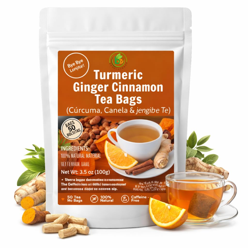 Turmeric Ginger Cinnamon Herbal Blend Tea (Té de Canela con Cúrcuma y Jengibre) Premium - 50 Bags - 100% Natural, Vegan, Caffeine-Free, No Additives