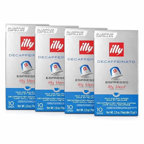 illy Aluminum Espresso Capsules - Compatible with Nespresso Machines - Decaf Coffee - Single Serve Capsules 10 Count (Pack of 4)