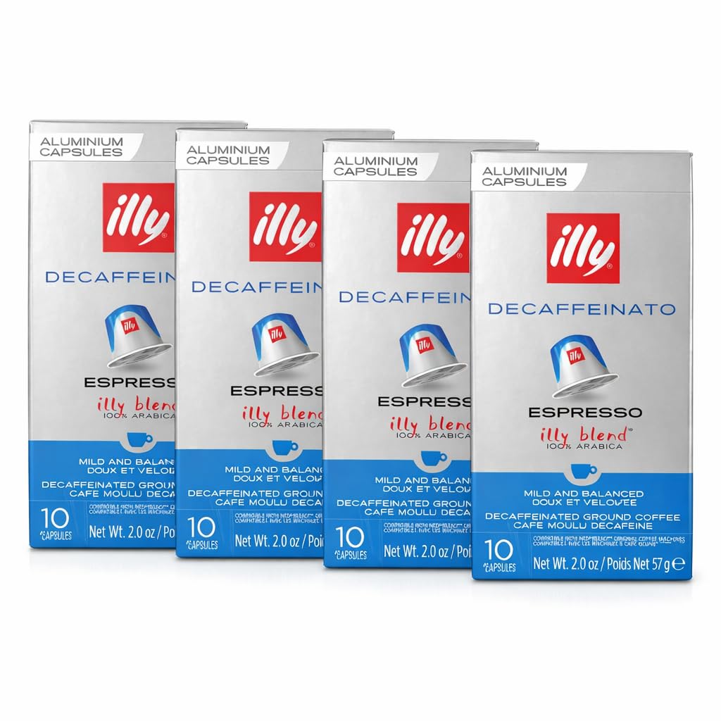 illy Aluminum Espresso Capsules - Compatible with Nespresso Machines - Decaf Coffee - Single Serve Capsules 10 Count (Pack of 4)