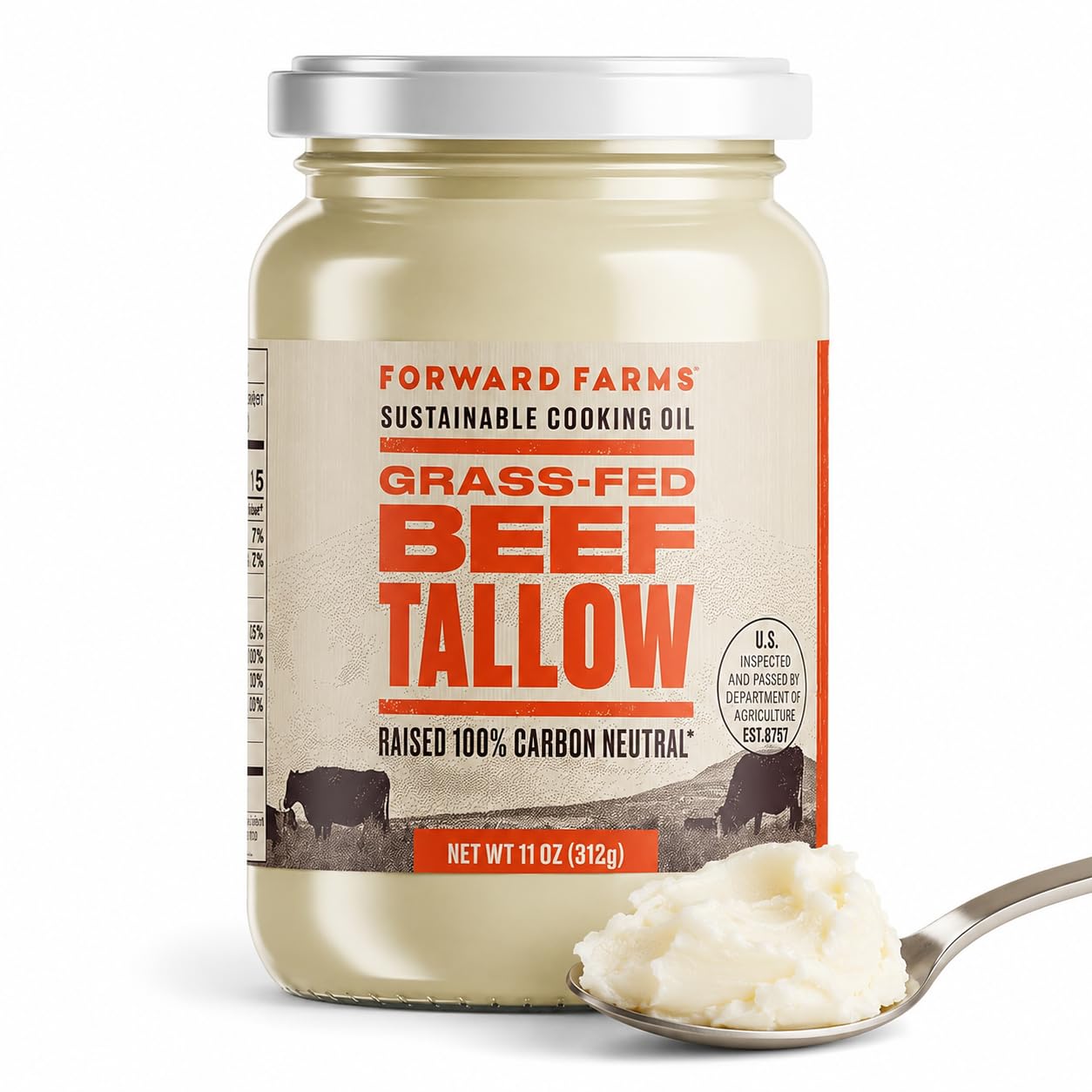 Forward Farms Grass-Fed Beef Tallow for Cooking 11 oz |100% Pure Cooking Fat | Sauteing, Deep Frying, Searing, Baking |Gluten-Free & Dairy-Free |