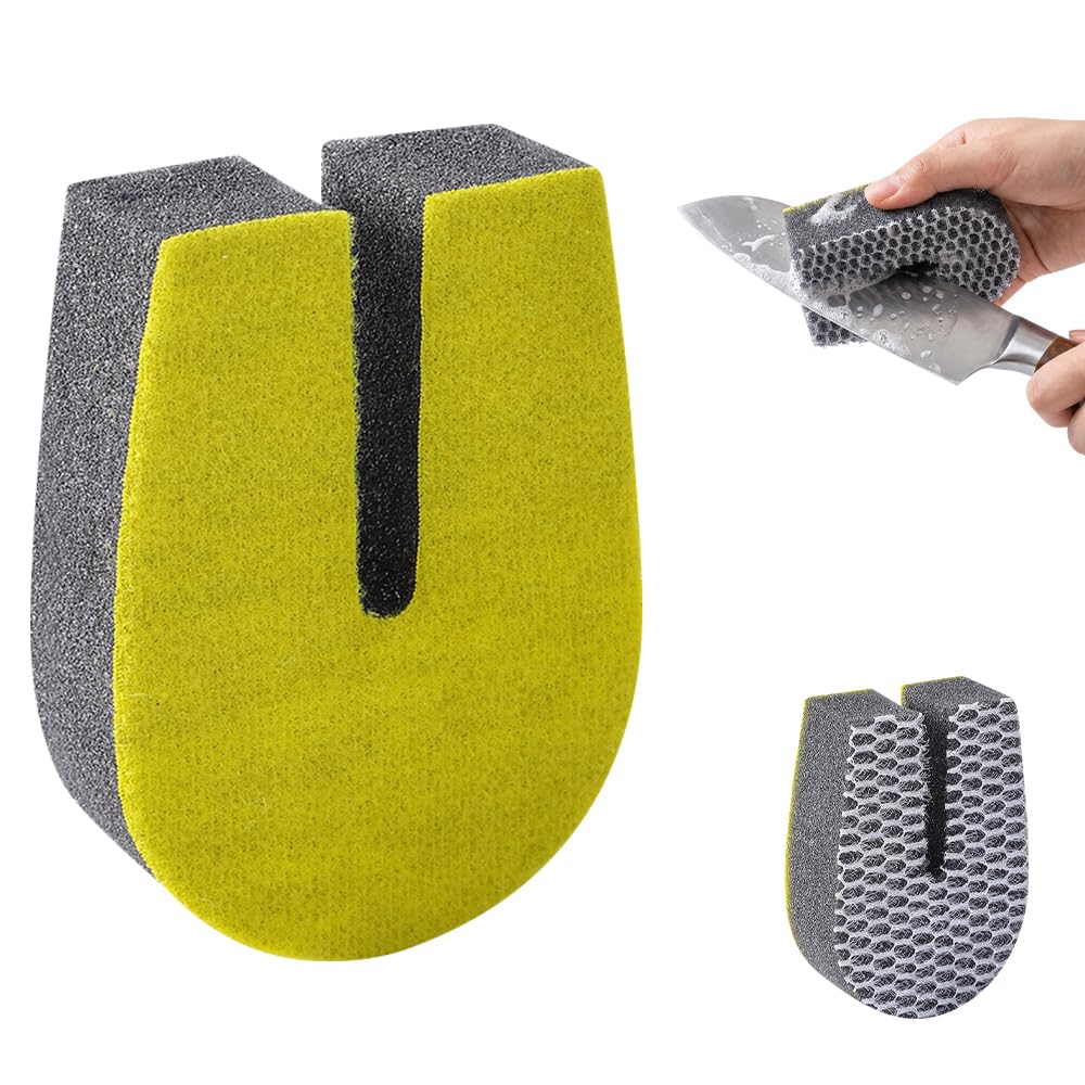 U Shaped Double Sided Sponge Scrubber, Non Scratch Knife Cleaner, Crevice Cleaning Tool, Multi Purpose Kitchen Sponge for Sink Drain Basket Utensils