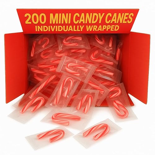 Mini Candy Canes (200 Count -Mini Candy Canes) Individual wrapped candies) Bulk Christmas Candy | Red & White Stripes | Santa Parade, ThanksGiving