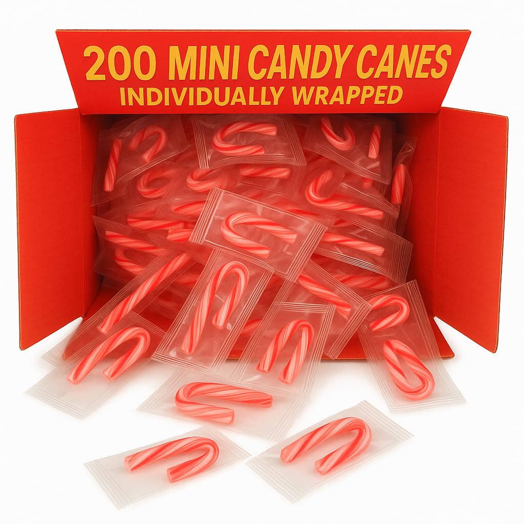 Mini Candy Canes (200 Count -Mini Candy Canes) Individual wrapped candies) Bulk Christmas Candy | Red & White Stripes | Santa Parade, ThanksGiving