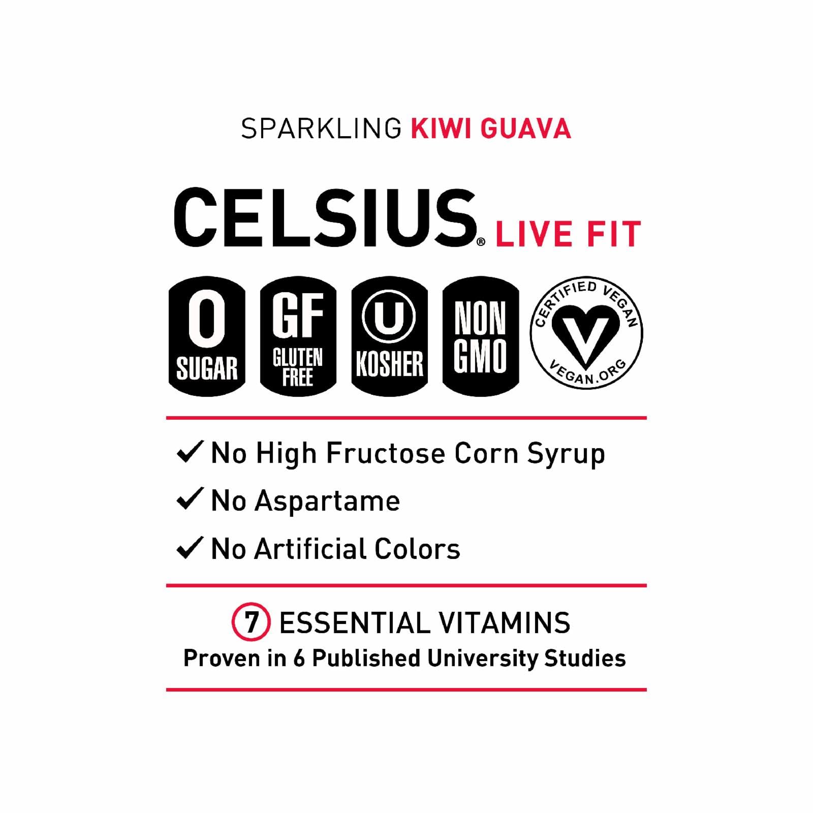 CELSIUS Sparkling Kiwi Guava, Functional Essential Energy Drink, 12 Fl Oz