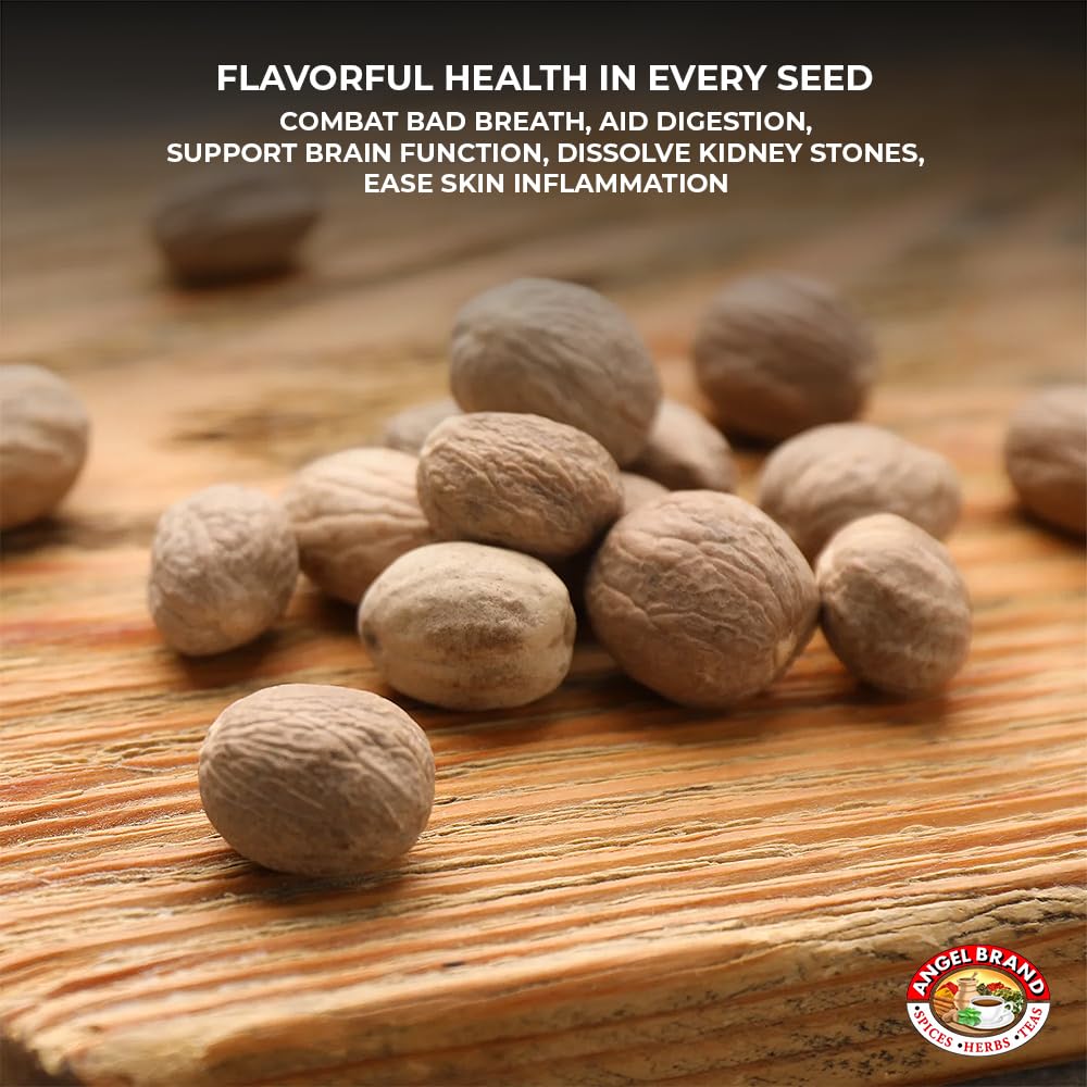 Angel Brand Whole Nutmeg 4 oz Pouch - Premium Nutmeg Spice for Baking, Cooking, Desserts, and Spice Blends.