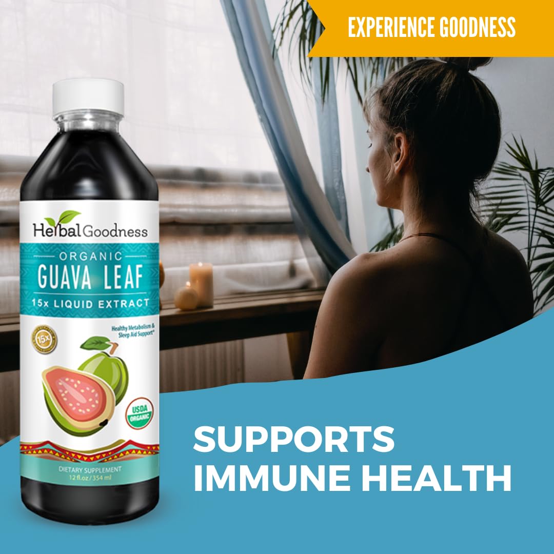 Guava Leaf Extract Liquid 12oz | Organic Guava Leaves | Hojas de Guayaba Organica, Guava Supplement Supports Digestion, Immunity & Sleep | Non-GMO