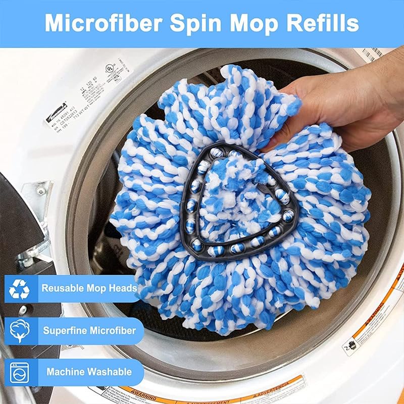 4 Pack Spin Mop Replacement Head Compatible with O-Cedar RinseClean 2-Tank Spin Mop System, Blue Microfiber Refill Heads, Machine Washable