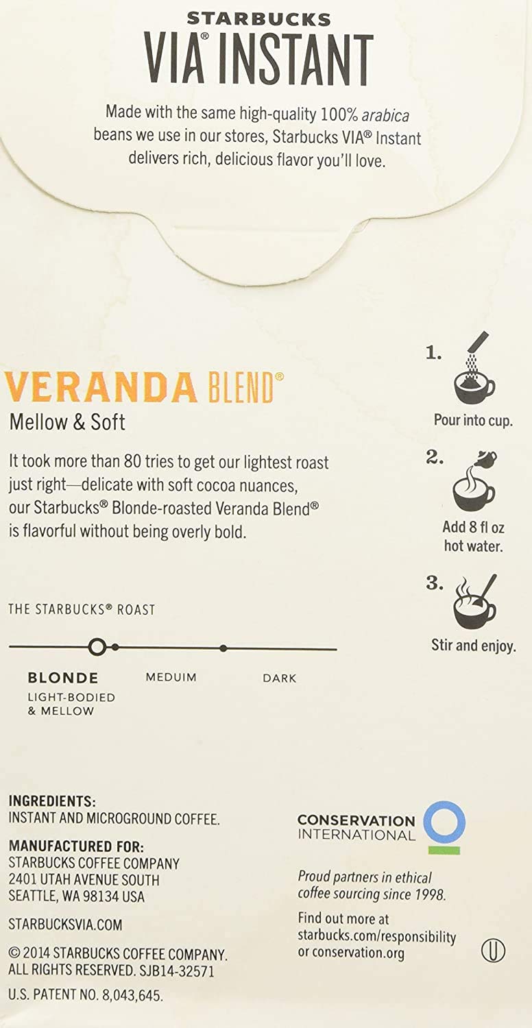 Starbucks VIA Instant Coffee, Veranda Blend, 8 CT