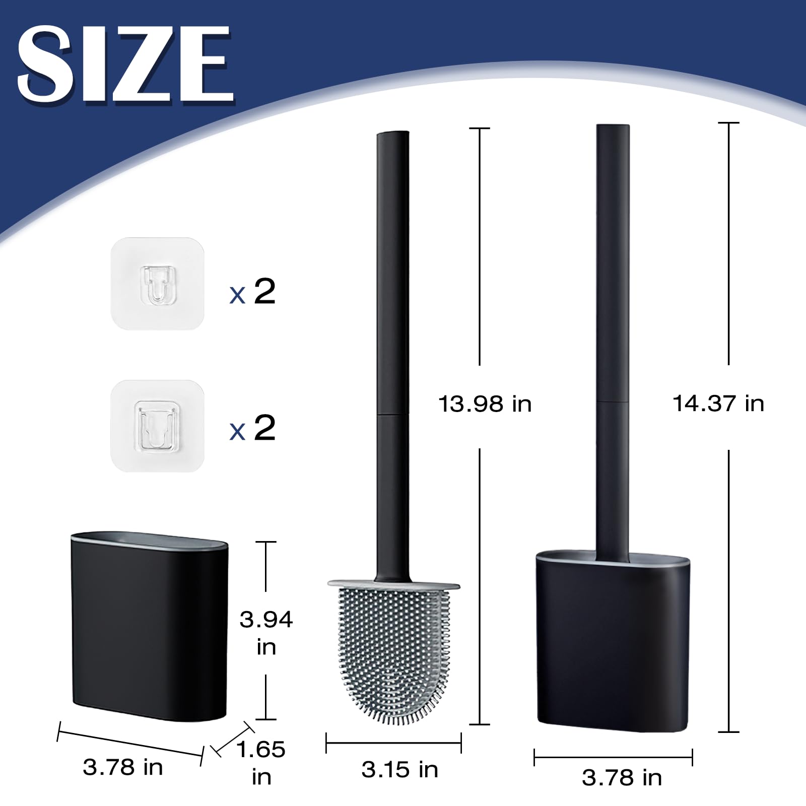 Pesilo Toilet Brush and Holder Set, Wall Mounted Toilet Bowl Brush Head with Silicone Bristles, 2 Pack Black Compact Size for Storage and Organization