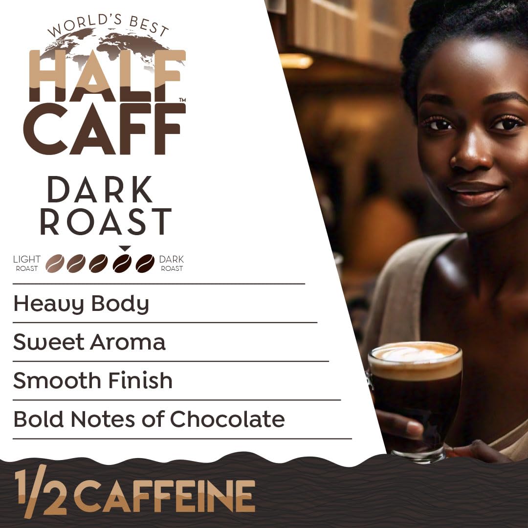 World's Best Half Caff Dark Roast Coffee Pods, 18 ct, Single Serve Pods - 100% Arabica Coffee, Compatible with Keurig K Cups Maker
