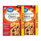 Great Value Chocolate Chip Chewy Granola Bars, Family Size, Made with Real Chocolate Chips, 0.84 oz Bars, 48 Count, Pack of 2, 96 Bars Total