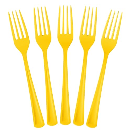 Exquisite Yellow Plastic Forks 50 Pieces Yellow Forks Disposable Utensils Heavy Duty Plastic Cutlery Set Disposable Cutlery Sets Flatware Sets