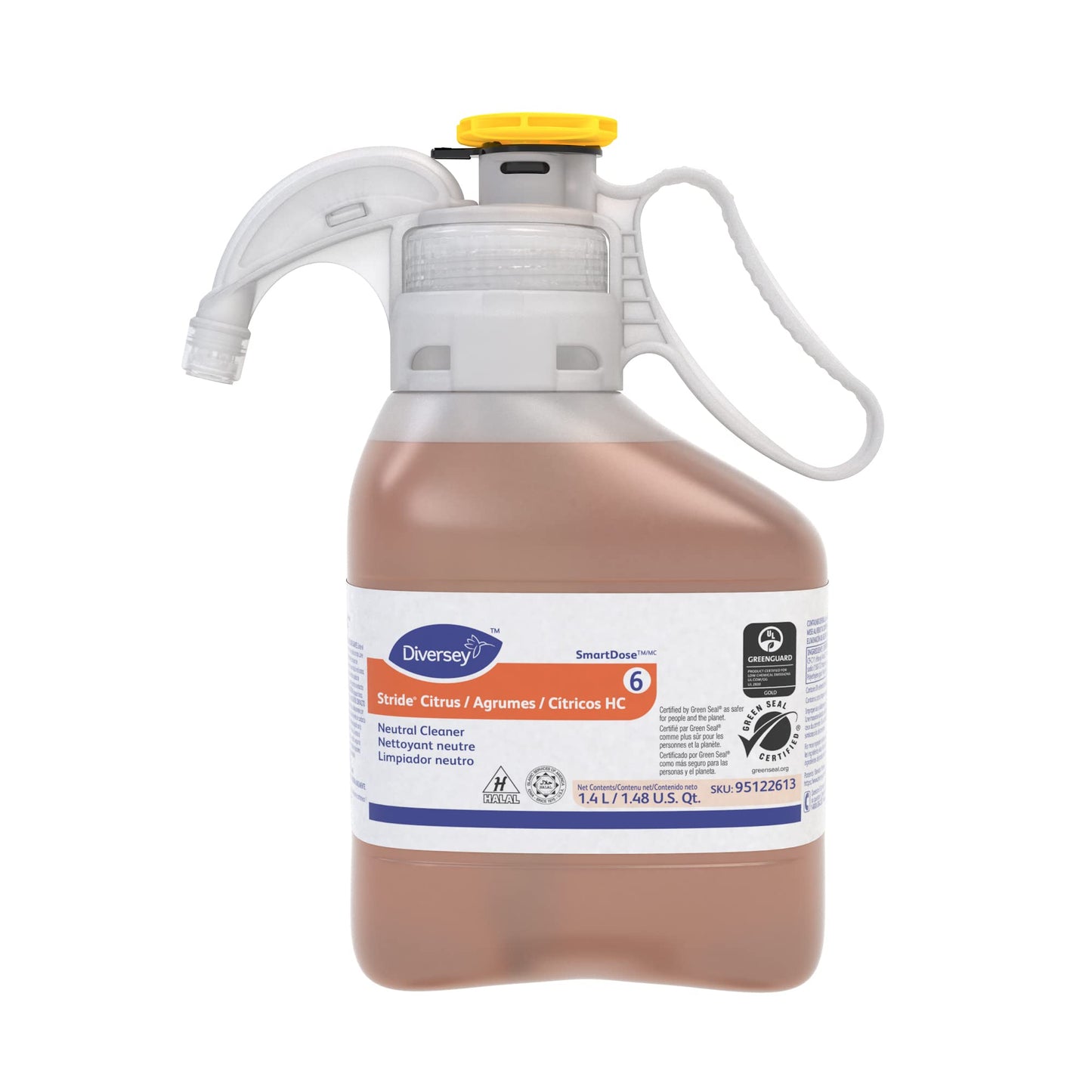 Diversey 95122613 Stride Citrus Neutral Cleaner, Commercial Floor Cleaner, Citrus Scent, SmartDose Liquid Concentrate, 1.4-Liter