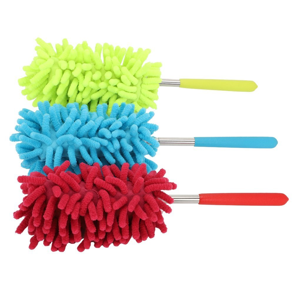 KissDate Microfiber Extendable Hand Dusters Washable Dusting Brush with Telescoping Pole for Cleaning Car, Computer, Air Conditioning, TV and Else
