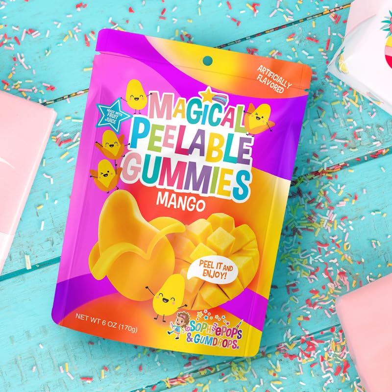 Sophiepops & Gumdrops Magical Peelable Mango Gummies, Gummy Fruit Snack, Mango Peeling Candy for Kids and Adults, Fat, Nut and Gluten Free Snacks