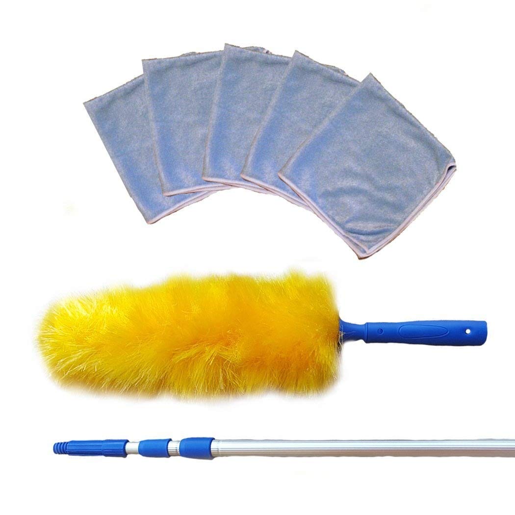 18 Foot Extension Rod & Duster, Micro Fiber Duster, Cobwebs, Pest Control Duster, Computer Duster, Static Duster, Plus Bonus 5 Micro Fiber Cleaning
