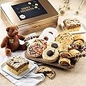 Dulcet Gift Baskets Happy Holiday Deluxe Bakery Mix of Assorted Cookies and Pastries with Decorative Teddy Bear for Women, Friend, College, Couples