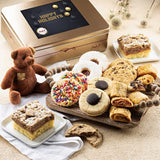 Dulcet Gift Baskets Happy Holiday Deluxe Bakery Mix of Assorted Cookies and Pastries with Decorative Teddy Bear for Women, Friend, College, Couples