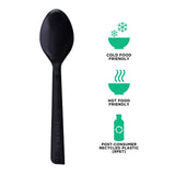Eco-Products Recycled Plastic 6" Spoons, Case of 1000, 100% Post-Consumer Recycled Content Cutlery, Black Spoon, Heat Tolerance of 180° F, No Virgin