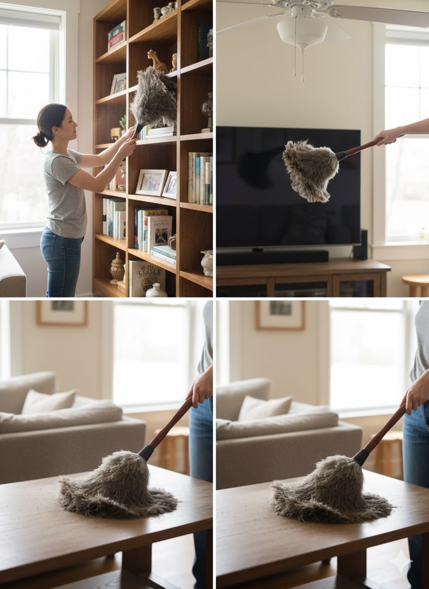 AAYU Feather Duster (36cm) 14.5 inch for Home Cleaning | Soft-Feather Moping and car dusting| Eco-Friendly Genuine Ostrich Dusters with Wooden Handle