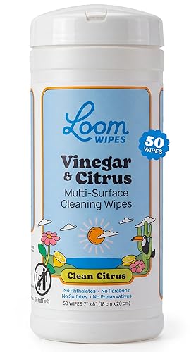 Loom Wipes All Purpose Natural Cleaning Wipes - Vinegar & Citrus Powered Multi Surface Cleaner - 50 Count