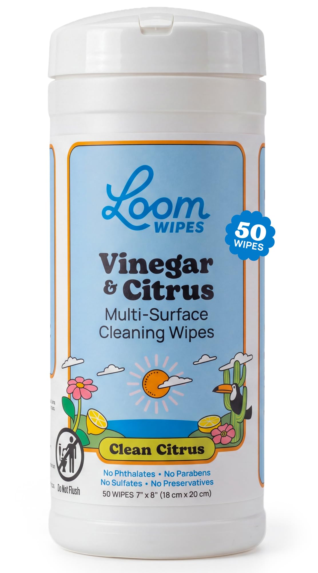 Loom Wipes All Purpose Natural Cleaning Wipes - Vinegar & Citrus Powered Multi Surface Cleaner - 50 Count