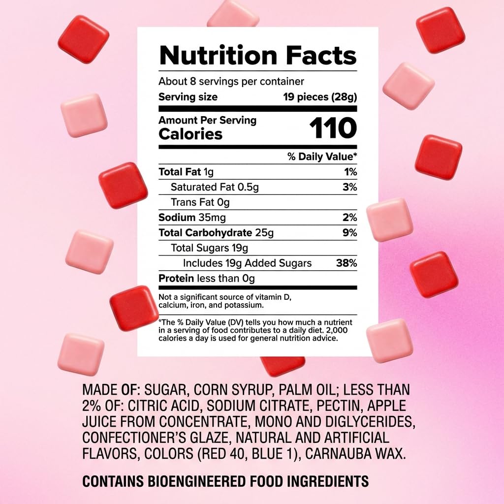 Fruit Chews Candy 2 lbs | Assorted Flavor Strawberry, Fruit Punch, Watermelon & Cherry | Unwrapped Pink Candy in Bulk | Big Bag of Mini Candies |
