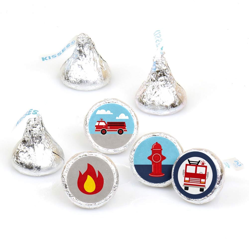 Fired Up Firefighter Truck Party Favors - Round Candy Stickers - 108pc