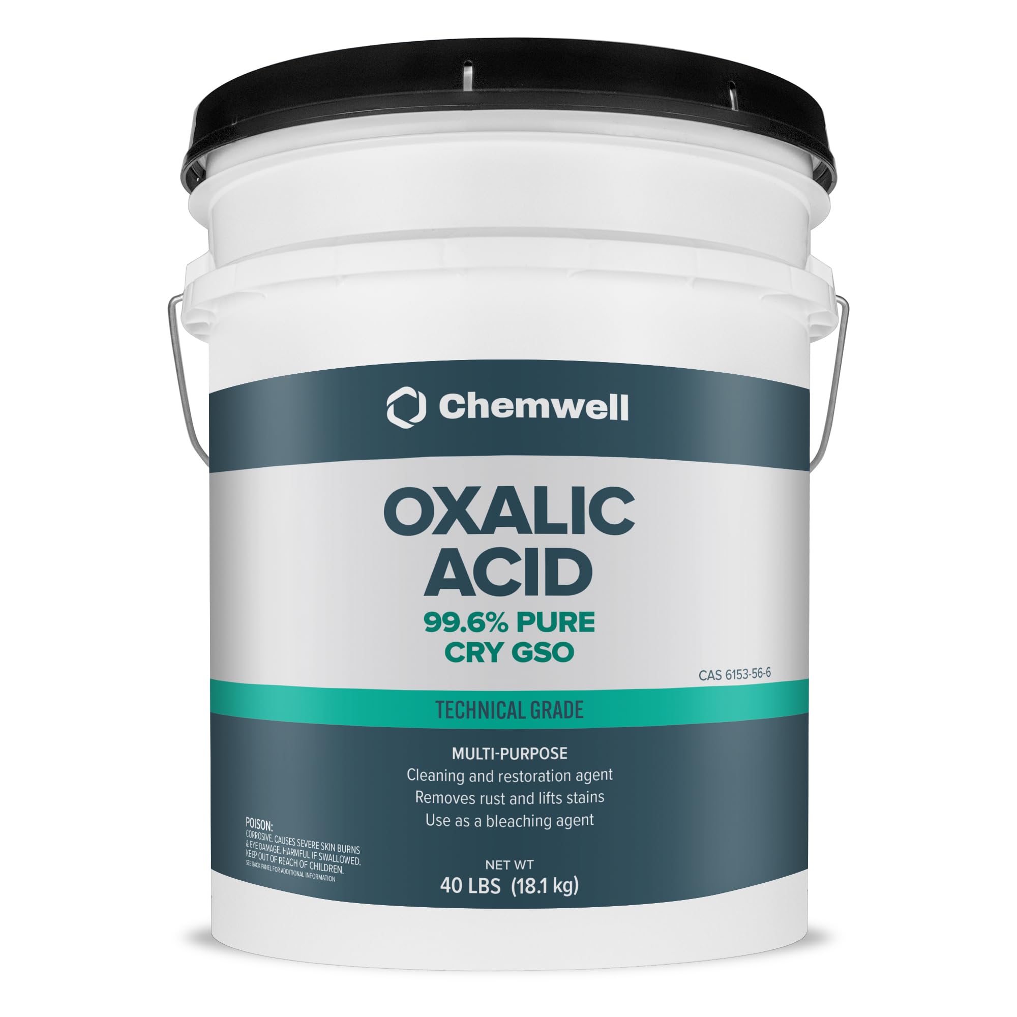 Chemwell Oxalic Acid (40 lbs) - 99.6% Pure Industrial Grade Rust Remover & Wood Bleach | Powerful Cleaner for Metal, Stone, and Concrete | Resealable