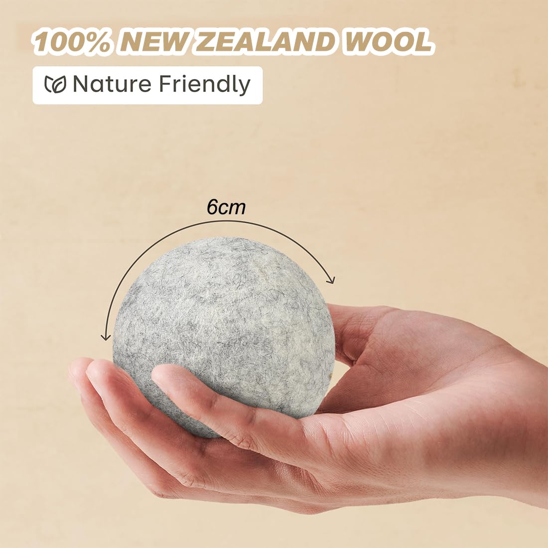 Wool Dryer Balls 6 Pack Reusable Laundry Drying Ball New Zealand Natural Fabric Softener Reduce Clothing Static and Wrinkles
