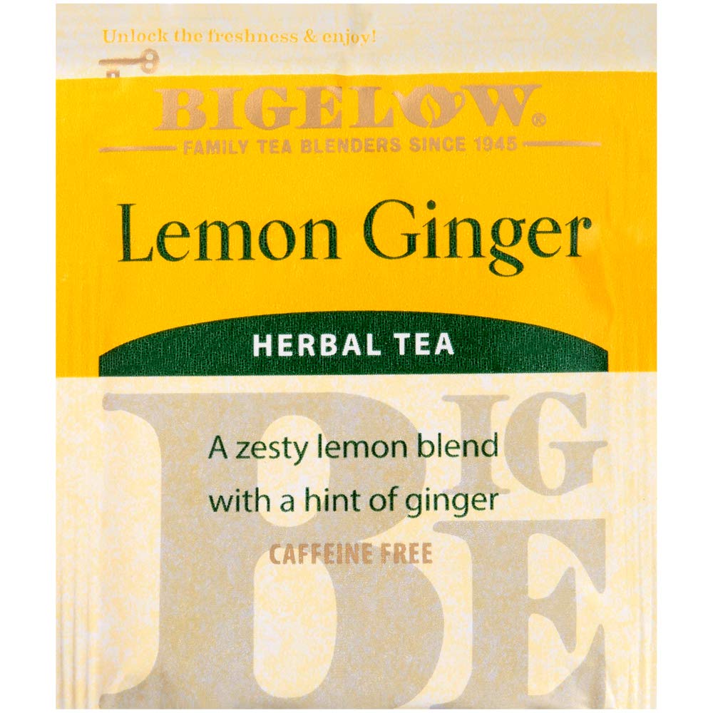 Bigelow Lemon Ginger Herbal Tea Bags 28-Count Box (Pack of 1) Lemon Ginger Tea Bags Herbal Tea All Natural Gluten Free