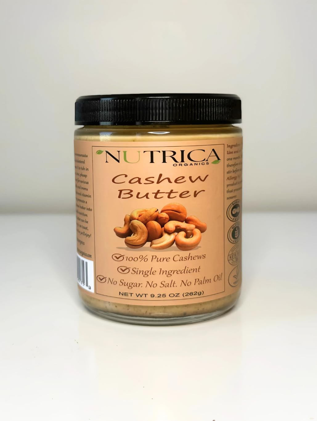 100% Pure Cashew Butter, Single Ingredient, No Salt, No Sugar, No Palm Oil, No Additives, Vegan, Plant Based Protein, Premium Roasted Cashews, 9.25oz