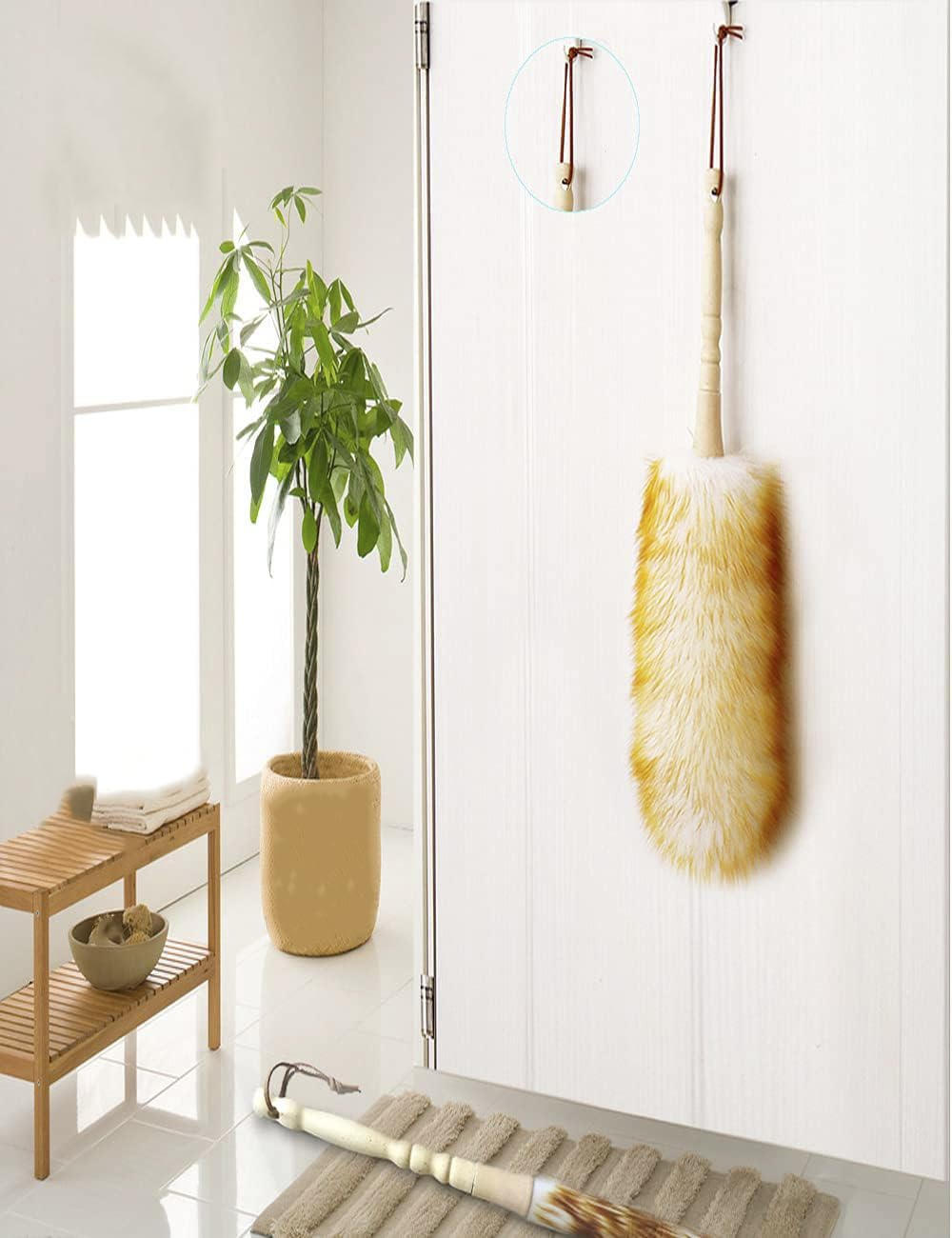 J&A Lambswool Dusters with Solid Wooden Handle, Flexible Head, Anti-Static, Comfortable Grips 17.8 inchs Long Feather Duster for Office, Home and Car