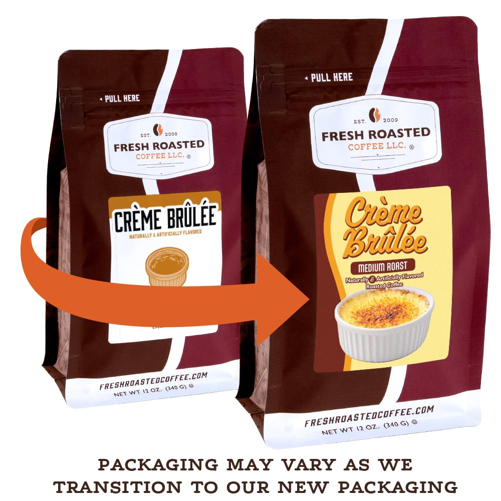 Fresh Roasted Coffee, Crème Brûlée Flavored Whole Bean Coffee, Medium Roast, Kosher, 12 oz