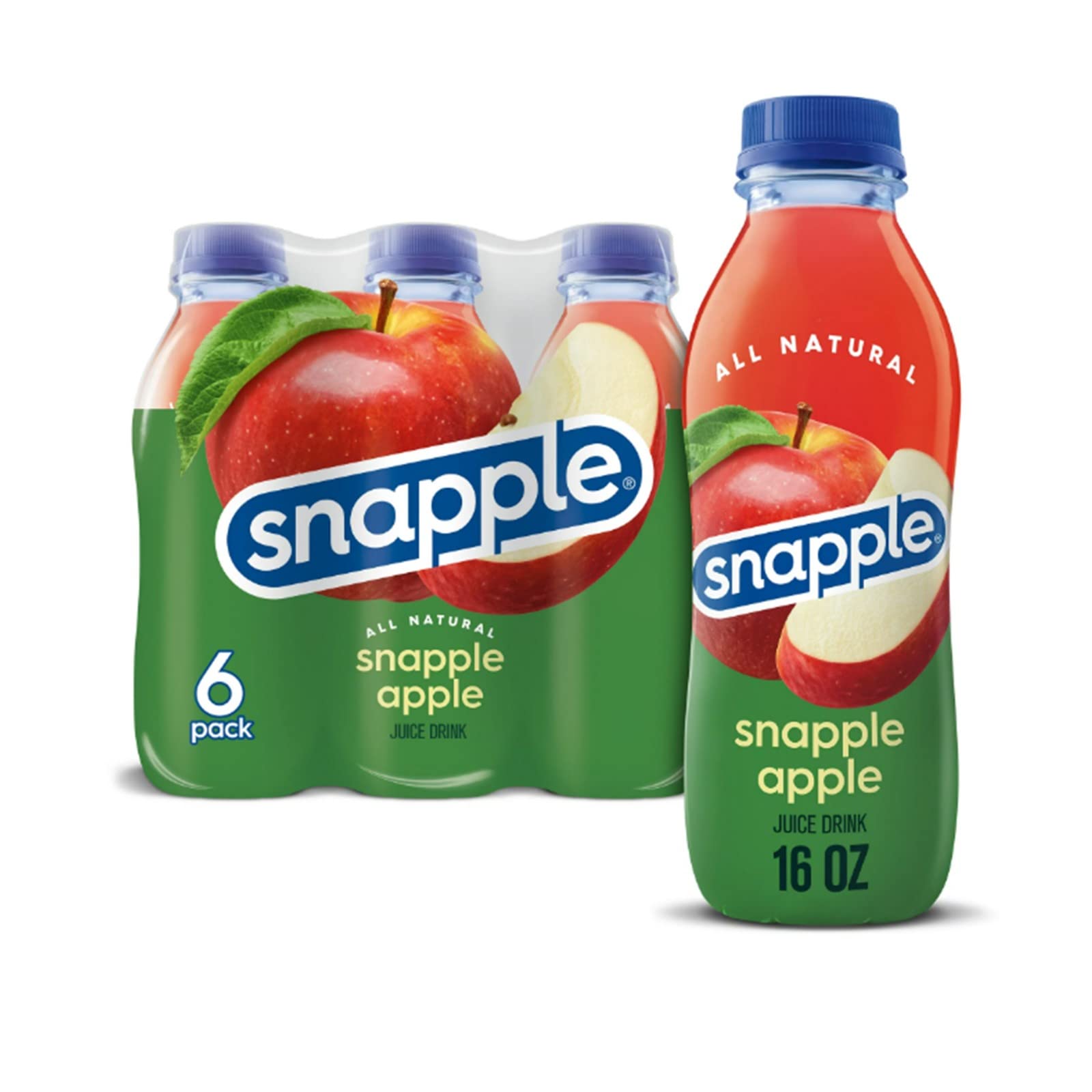 Snapple Apple All Natural Juice Drink Gluten Free 16 fl oz 100% Recycled Plastic Bottle 24 Pack