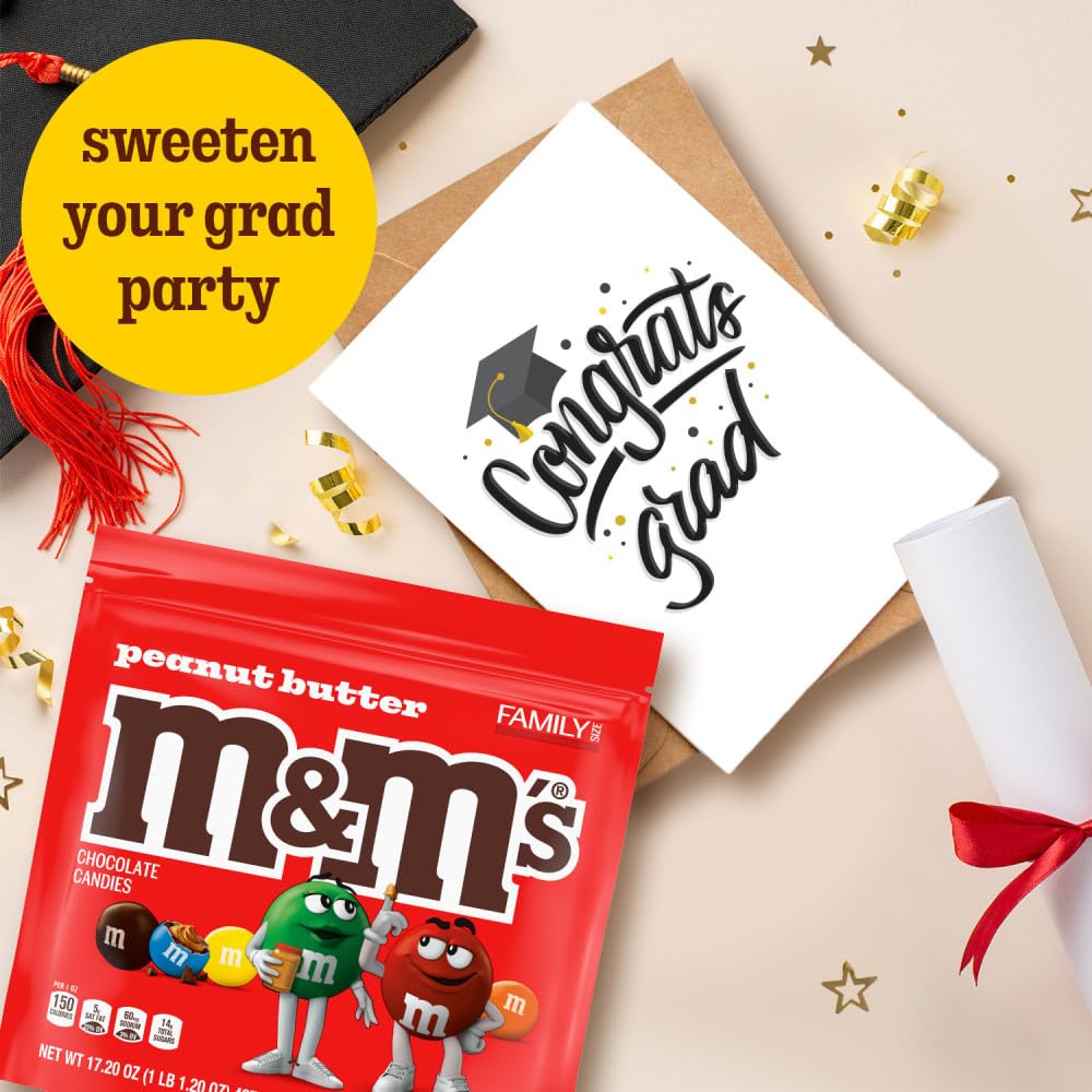 M&M'S Peanut Butter Chocolate Graduation Candy, Family Size, 17.2 Oz Resealable Bulk Bag