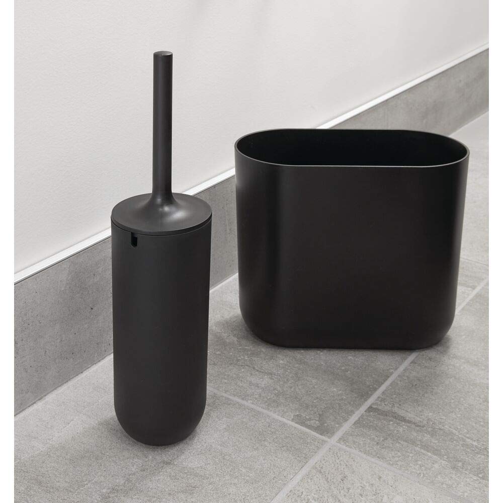 iDesign - 29567 Cade Bowl Brush and Holder, Toilet Cleaning Set for Bathroom, Matte Black 2 Each