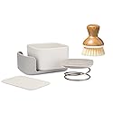 Full Circle Bubble Up Combo - Family Safe, Formaldehyde-Free - Gray Ceramic Soap Dish with Plant-Based Sponge & Bamboo Dish Brush - Versatile Kitchen